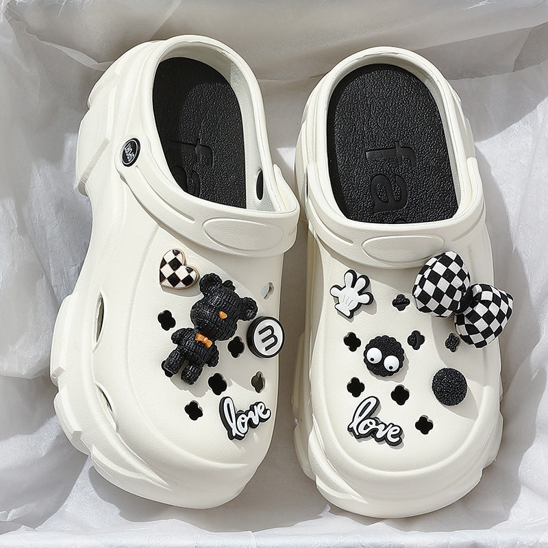 2024 new arrivel 6.5cm hight PVC crocs shoes with accessories for ladies and girls comfortable and soft【3D bear 】