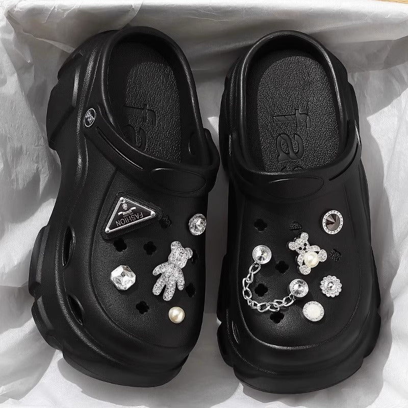 2024 new arrivel 6.5cm hight PVC crocs shoes with accessories for ladies and girls comfortable and soft【crystal bear】