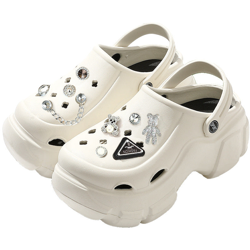 2024 new arrivel 6.5cm hight PVC crocs shoes with accessories for ladies and girls comfortable and soft【crystal bear】