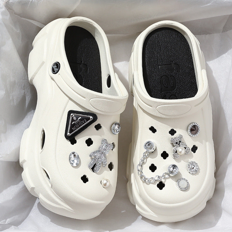 2024 new arrivel 6.5cm hight PVC crocs shoes with accessories for ladies and girls comfortable and soft【crystal bear】