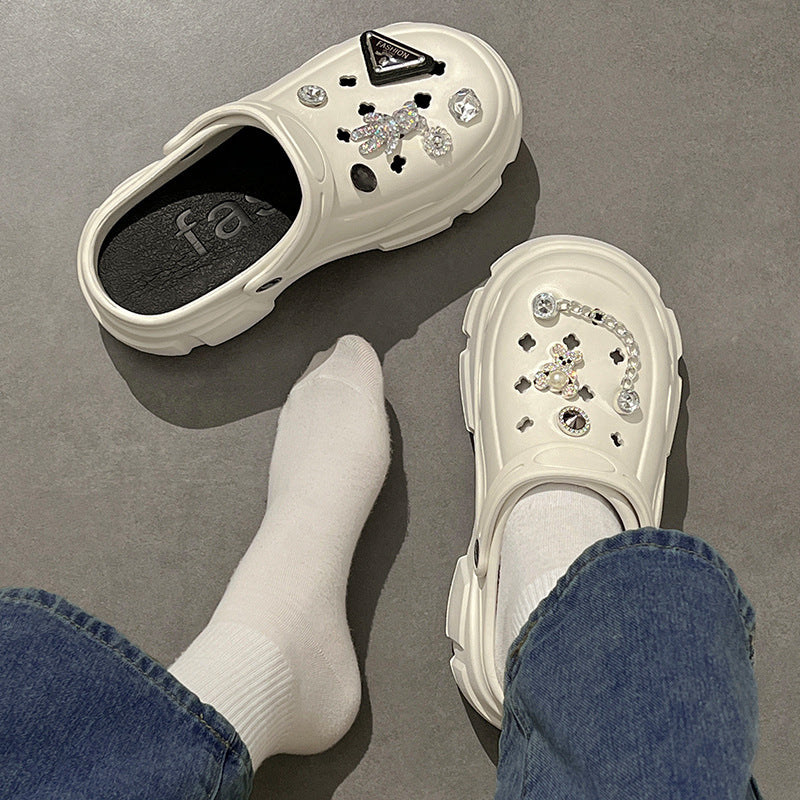 2024 new arrivel 6.5cm hight PVC crocs shoes with accessories for ladies and girls comfortable and soft【crystal bear】